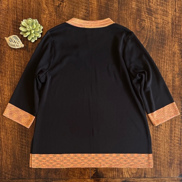 Exclusively Misook | Asymmetrical V-Neck Tunic Sweater w/ Space Dye Trim, Sz. XL - Picture 2 of 7